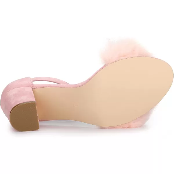 Allegra K Women's Faux Fur Ankle Strap Block Heels Sandals