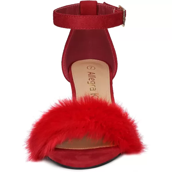 Allegra K Women's Faux Fur Ankle Strap Block Heels Sandals