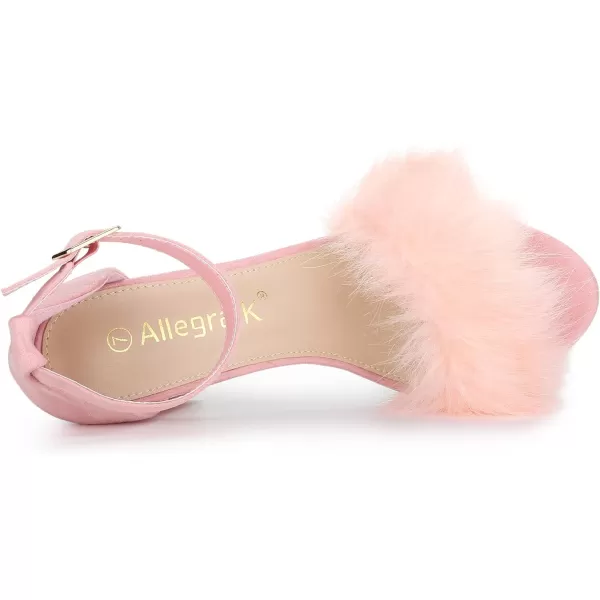 Allegra K Women's Faux Fur Ankle Strap Block Heels Sandals