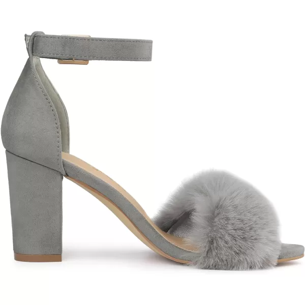 Allegra K Women's Faux Fur Ankle Strap Block Heels Sandals