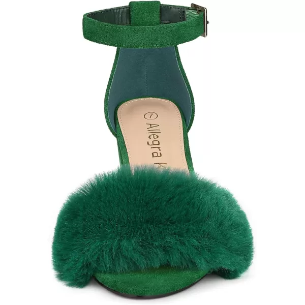 Allegra K Women's Faux Fur Ankle Strap Block Heels Sandals