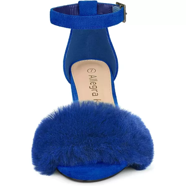 Allegra K Women's Faux Fur Ankle Strap Block Heels Sandals