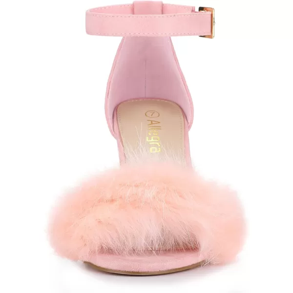 Allegra K Women's Faux Fur Ankle Strap Block Heels Sandals