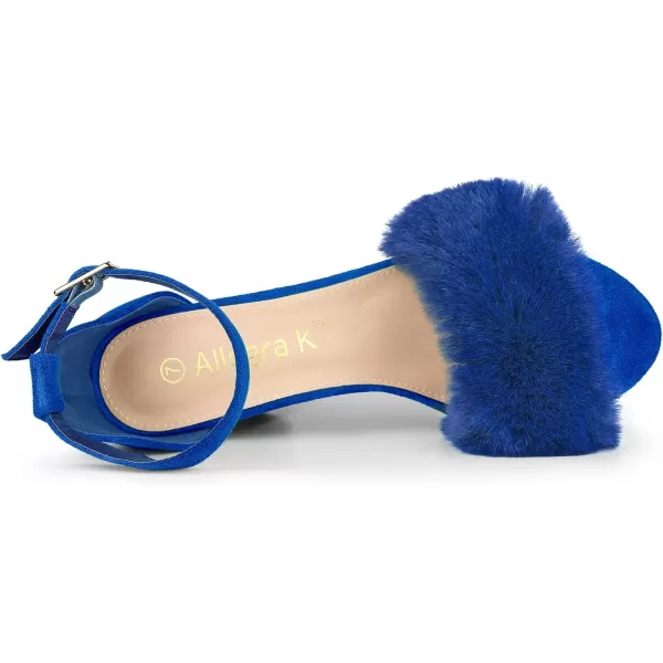 Allegra K Women's Faux Fur Ankle Strap Block Heels Sandals