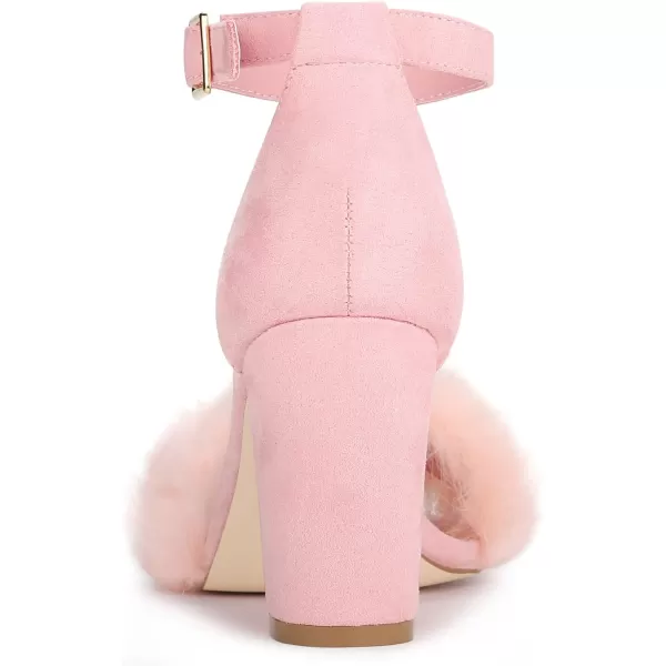 Allegra K Women's Faux Fur Ankle Strap Block Heels Sandals