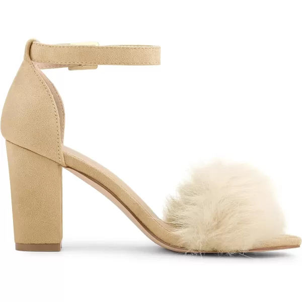 Allegra K Women's Faux Fur Ankle Strap Block Heels Sandals