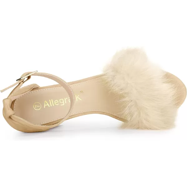 Allegra K Women's Faux Fur Ankle Strap Block Heels Sandals