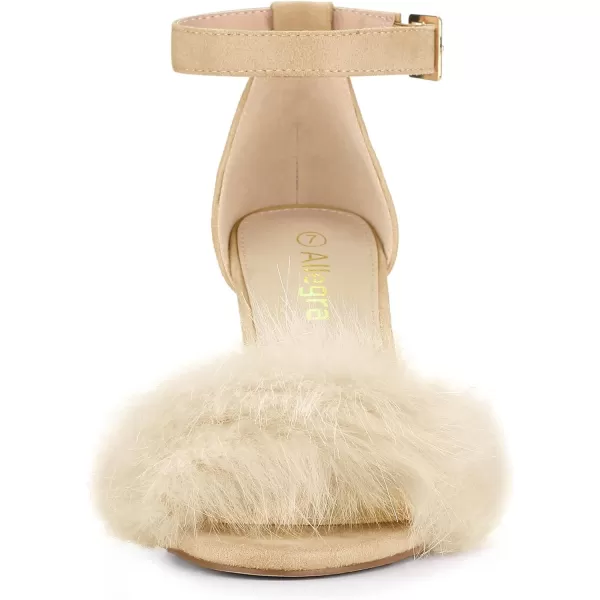 Allegra K Women's Faux Fur Ankle Strap Block Heels Sandals