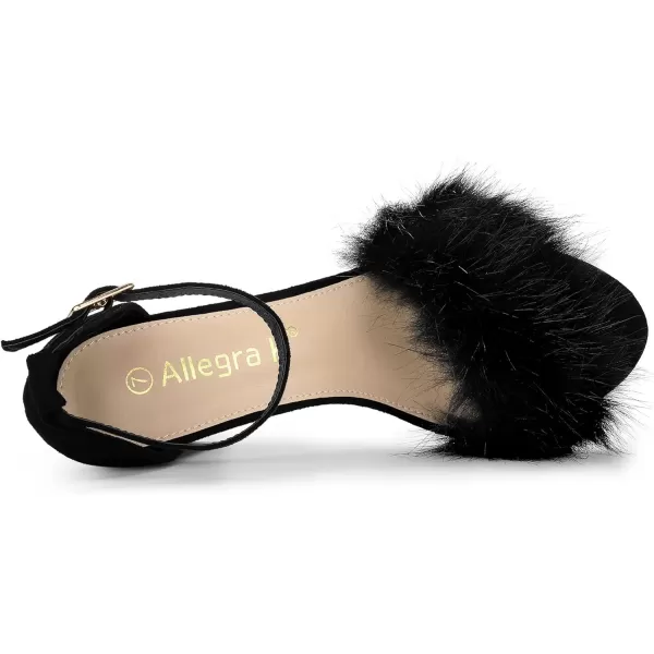 Allegra K Women's Faux Fur Ankle Strap Block Heels Sandals