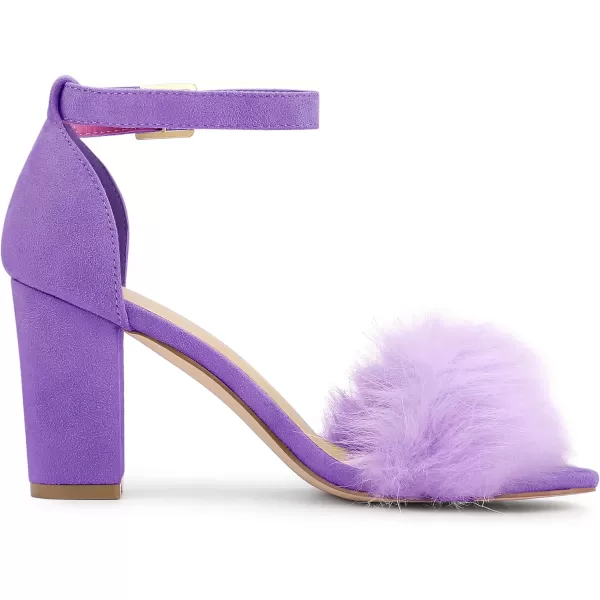 Allegra K Women's Faux Fur Ankle Strap Block Heels Sandals