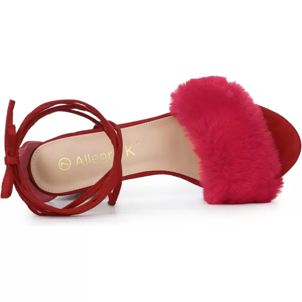 Allegra K Women's Faux Fur Lace Up Strappy Chunky Heels Sandals