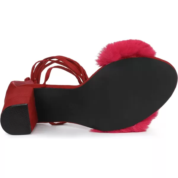 Allegra K Women's Faux Fur Lace Up Strappy Chunky Heels Sandals