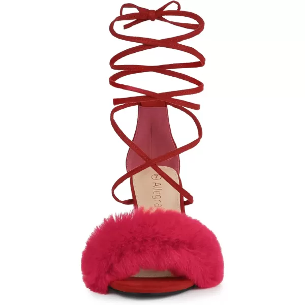 Allegra K Women's Faux Fur Lace Up Strappy Chunky Heels Sandals