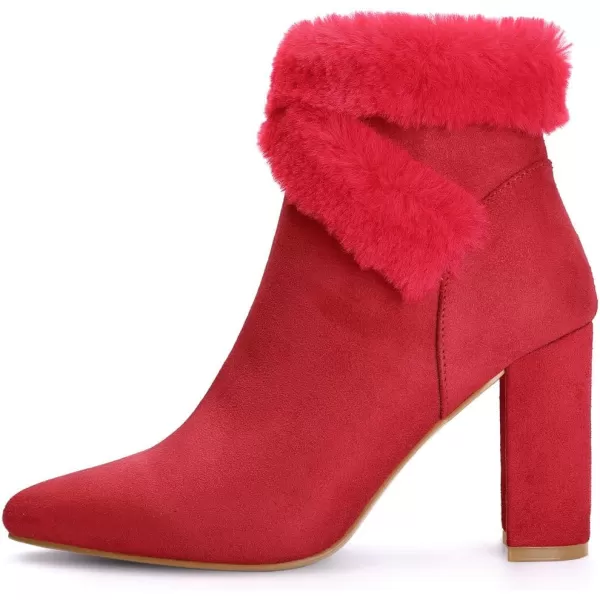 Allegra K Women's Faux Fur Pointed Toe Chunky Heel Ankle Boots