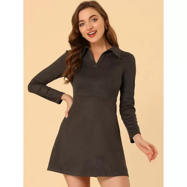 Allegra K Women's Faux Suede Dress V Neck Long Sleeve 2023 Fall Winter A-Line Mini Dress