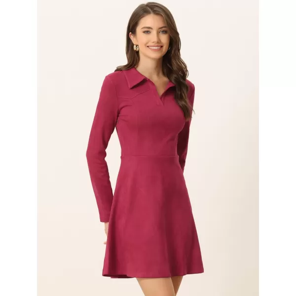 Allegra K Women's Faux Suede Dress V Neck Long Sleeve 2023 Fall Winter A-Line Mini Dress