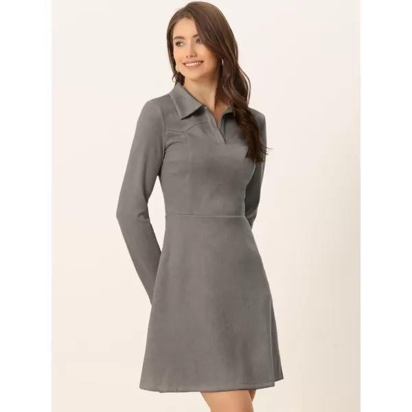 Allegra K Women's Faux Suede Dress V Neck Long Sleeve 2023 Fall Winter A-Line Mini Dress