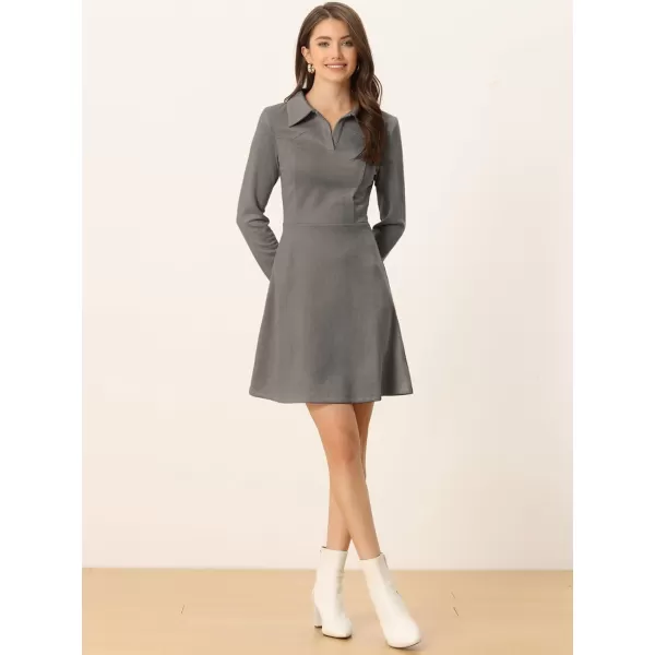 Allegra K Women's Faux Suede Dress V Neck Long Sleeve 2023 Fall Winter A-Line Mini Dress