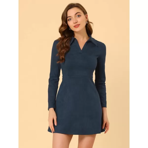 Allegra K Women's Faux Suede Dress V Neck Long Sleeve 2023 Fall Winter A-Line Mini Dress