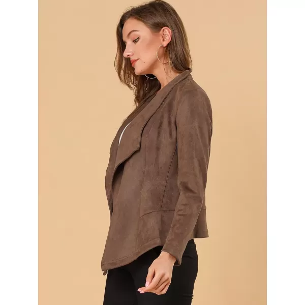 Allegra K Women's Faux Suede Jacket Open Front Lapel Draped Outwear Jacket Blazer