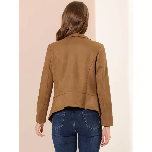 Allegra K Women's Faux Suede Jacket Open Front Lapel Draped Outwear Jacket Blazer