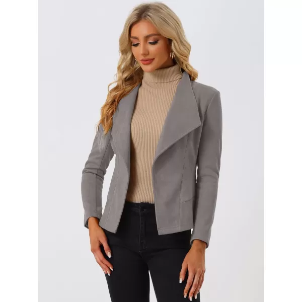 Allegra K Women's Faux Suede Jacket Open Front Lapel Draped Outwear Jacket Blazer