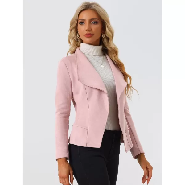 Allegra K Women's Faux Suede Jacket Open Front Lapel Draped Outwear Jacket Blazer