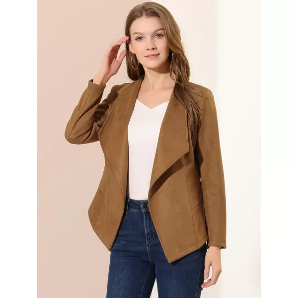 Allegra K Women's Faux Suede Jacket Open Front Lapel Draped Outwear Jacket Blazer