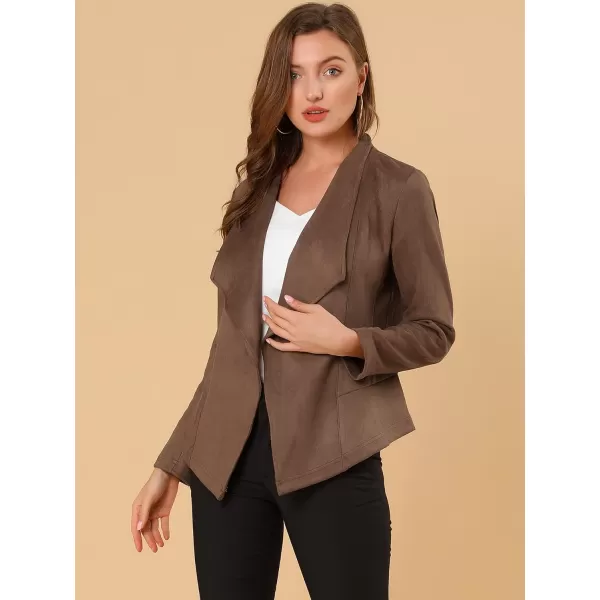 Allegra K Women's Faux Suede Jacket Open Front Lapel Draped Outwear Jacket Blazer