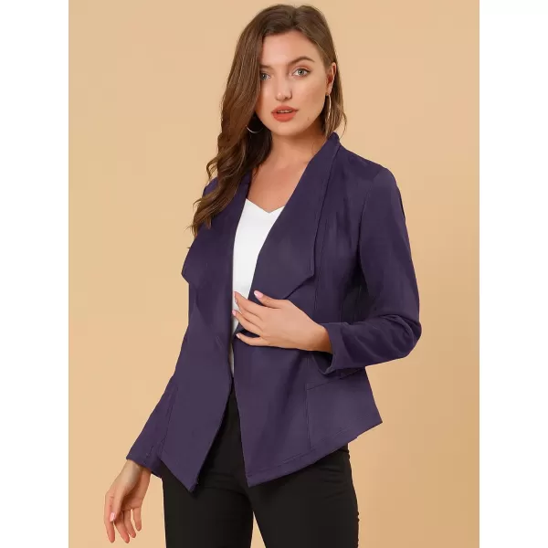 Allegra K Women's Faux Suede Jacket Open Front Lapel Draped Outwear Jacket Blazer