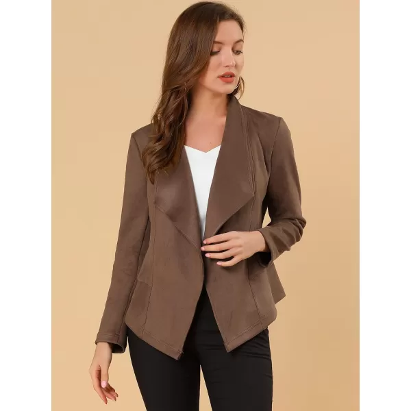 Allegra K Women's Faux Suede Jacket Open Front Lapel Draped Outwear Jacket Blazer