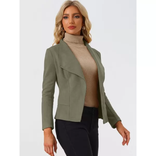 Allegra K Women's Faux Suede Jacket Open Front Lapel Draped Outwear Jacket Blazer