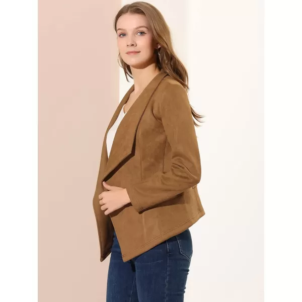 Allegra K Women's Faux Suede Jacket Open Front Lapel Draped Outwear Jacket Blazer