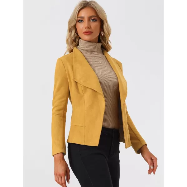 Allegra K Women's Faux Suede Jacket Open Front Lapel Draped Outwear Jacket Blazer