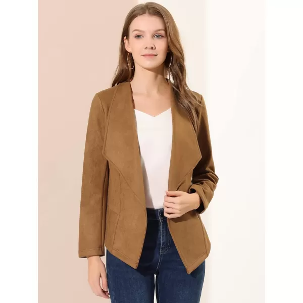 Allegra K Women's Faux Suede Jacket Open Front Lapel Draped Outwear Jacket Blazer