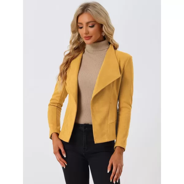 Allegra K Women's Faux Suede Jacket Open Front Lapel Draped Outwear Jacket Blazer