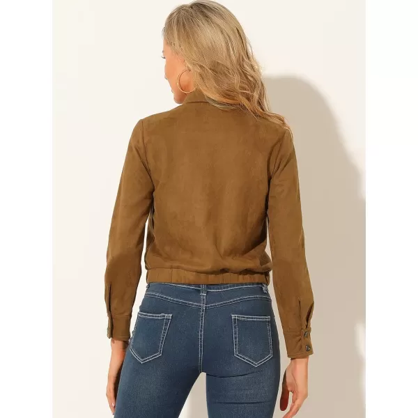 Allegra K Women's Faux Suede Point Collar Button Down Cropped Moto Biker Jacket