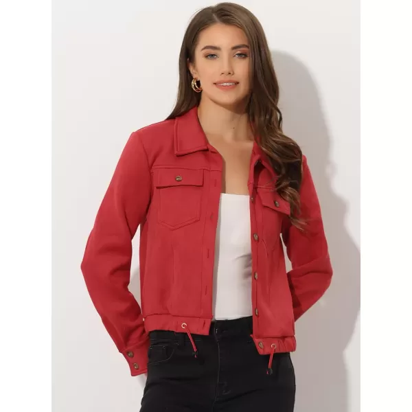 Allegra K Women's Faux Suede Point Collar Button Down Cropped Moto Biker Jacket