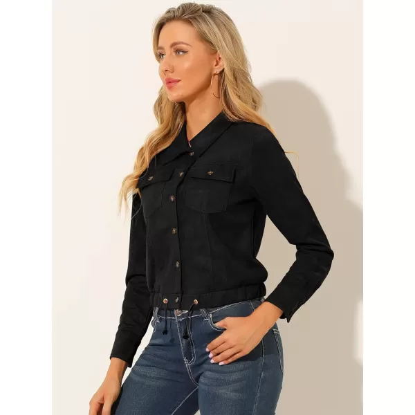 Allegra K Women's Faux Suede Point Collar Button Down Cropped Moto Biker Jacket