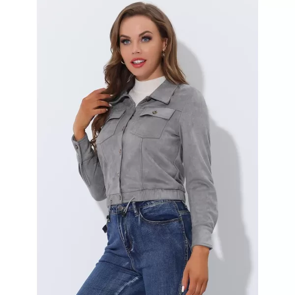 Allegra K Women's Faux Suede Point Collar Button Down Cropped Moto Biker Jacket