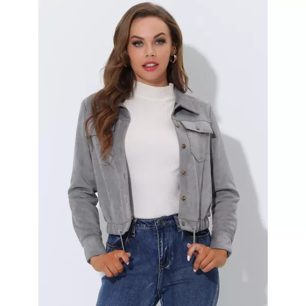 Allegra K Women's Faux Suede Point Collar Button Down Cropped Moto Biker Jacket