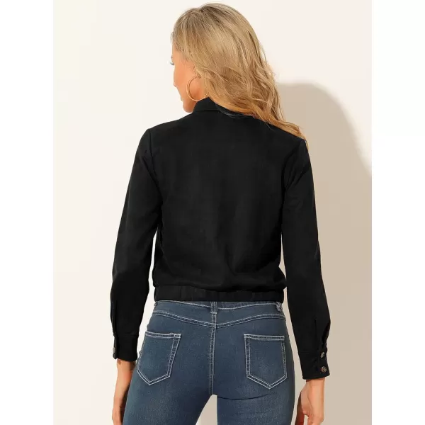 Allegra K Women's Faux Suede Point Collar Button Down Cropped Moto Biker Jacket