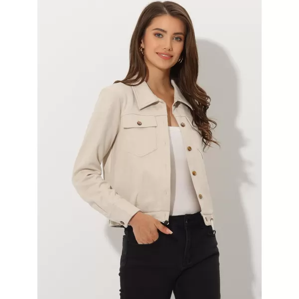 Allegra K Women's Faux Suede Point Collar Button Down Cropped Moto Biker Jacket