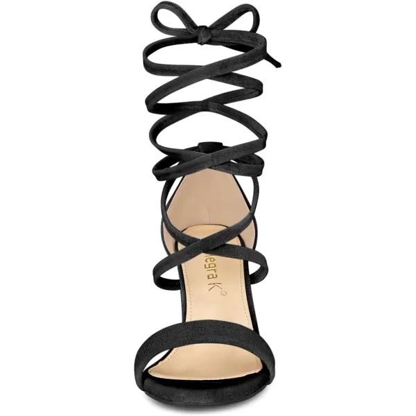 Allegra K Women's Faux Velvet Lace Up Chunky Heel Strappy Sandals