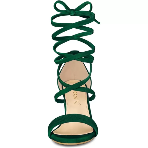 Allegra K Women's Faux Velvet Lace Up Chunky Heel Strappy Sandals