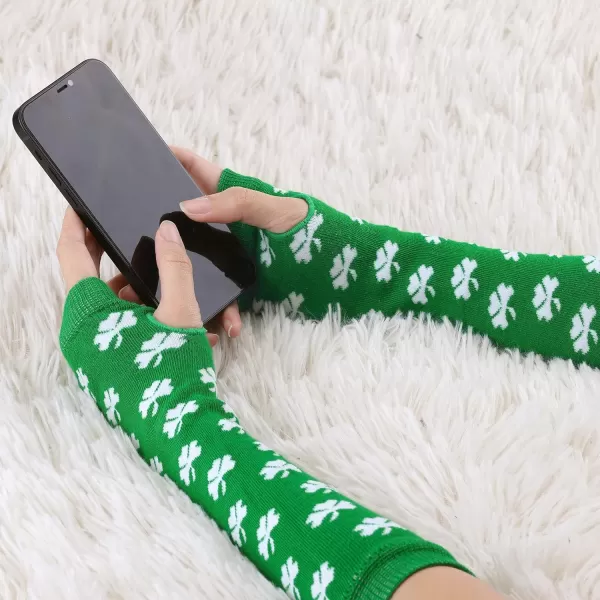 Allegra K Women's Fingerless Gloves Printed Elbow Length Knitted Arm Warmers