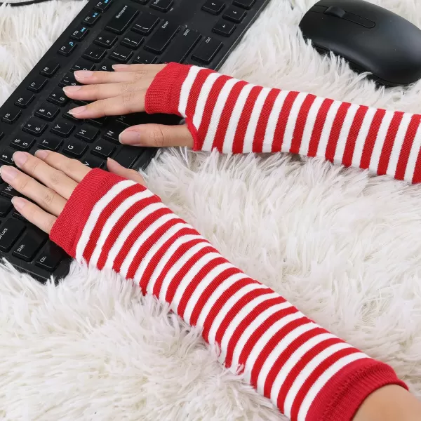 Allegra K Women's Fingerless Gloves Printed Elbow Length Knitted Arm Warmers