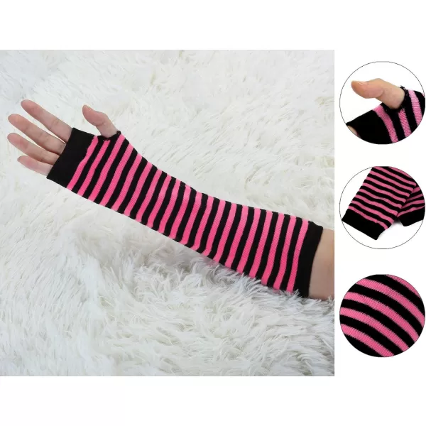 Allegra K Women's Fingerless Gloves Printed Elbow Length Knitted Arm Warmers