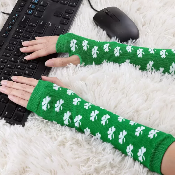 Allegra K Women's Fingerless Gloves Printed Elbow Length Knitted Arm Warmers
