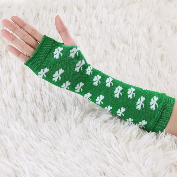Allegra K Women's Fingerless Gloves Printed Elbow Length Knitted Arm Warmers